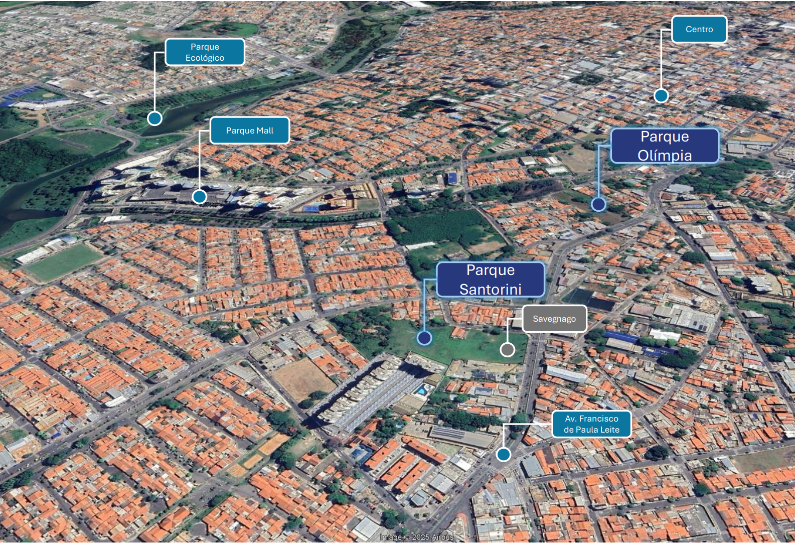Mapa de localização do Parque Santorini